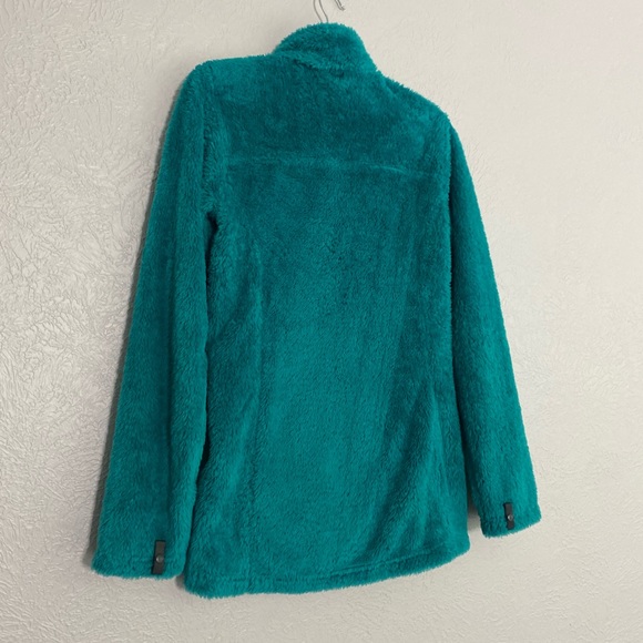 The north face teal green fuzzy soft fleece faux Sherpa zip up jacket s - Picture 8 of 15